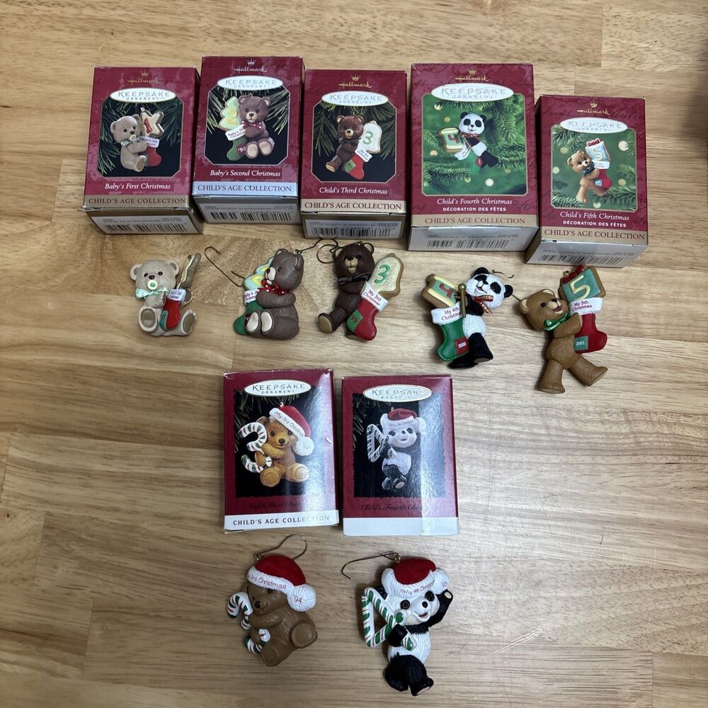 Lot of 7 - Hallmark Ornaments "CHILD's AGE" Collection w/ Grandchild's First